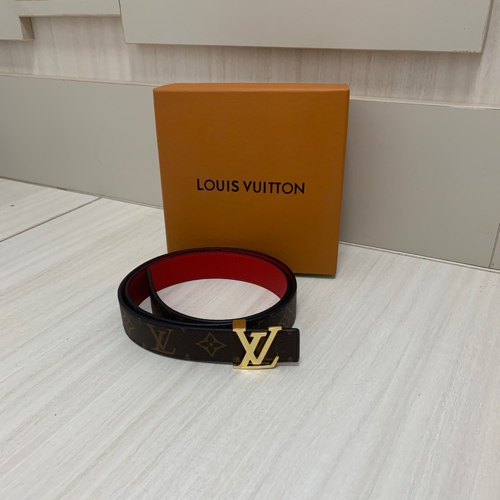 Louis Vuitton Monogram Belt with Red Interior and Gold LV Buckle